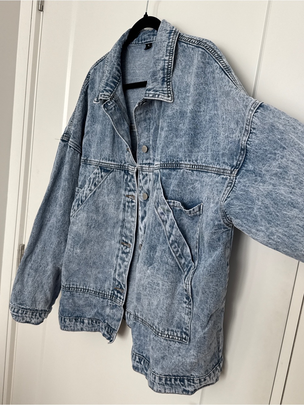 Light Wash Denim Jacket - Casual Oversized Jean Coat - Picture 2 of 5